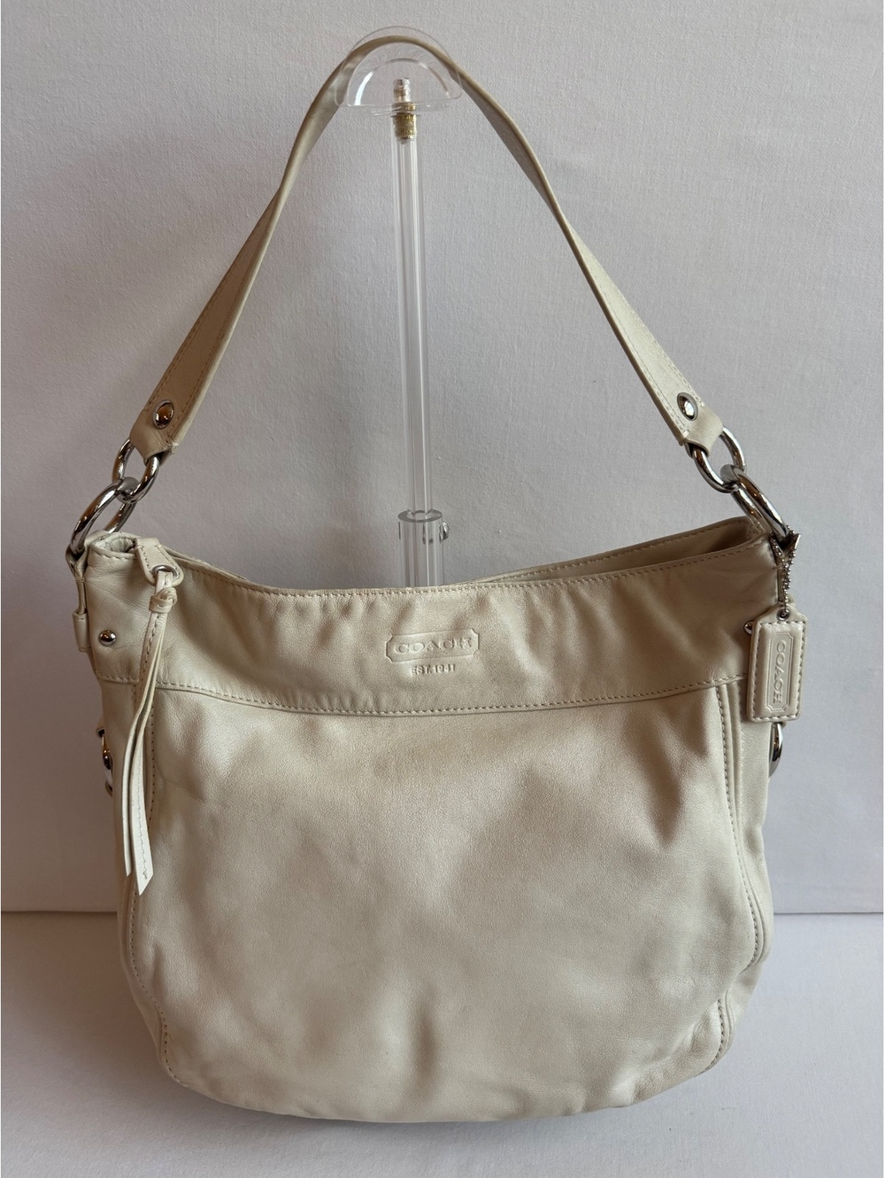 Coach Zoe Hobo Bag Ivory Cream Leather Pink Lining Silver Hardware C1032-F14706